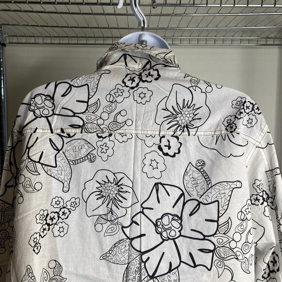 Chico's Women's White Black Art To Wear Floral Button Up Blouse Size 3 XL Boho - Picture 11 of 12